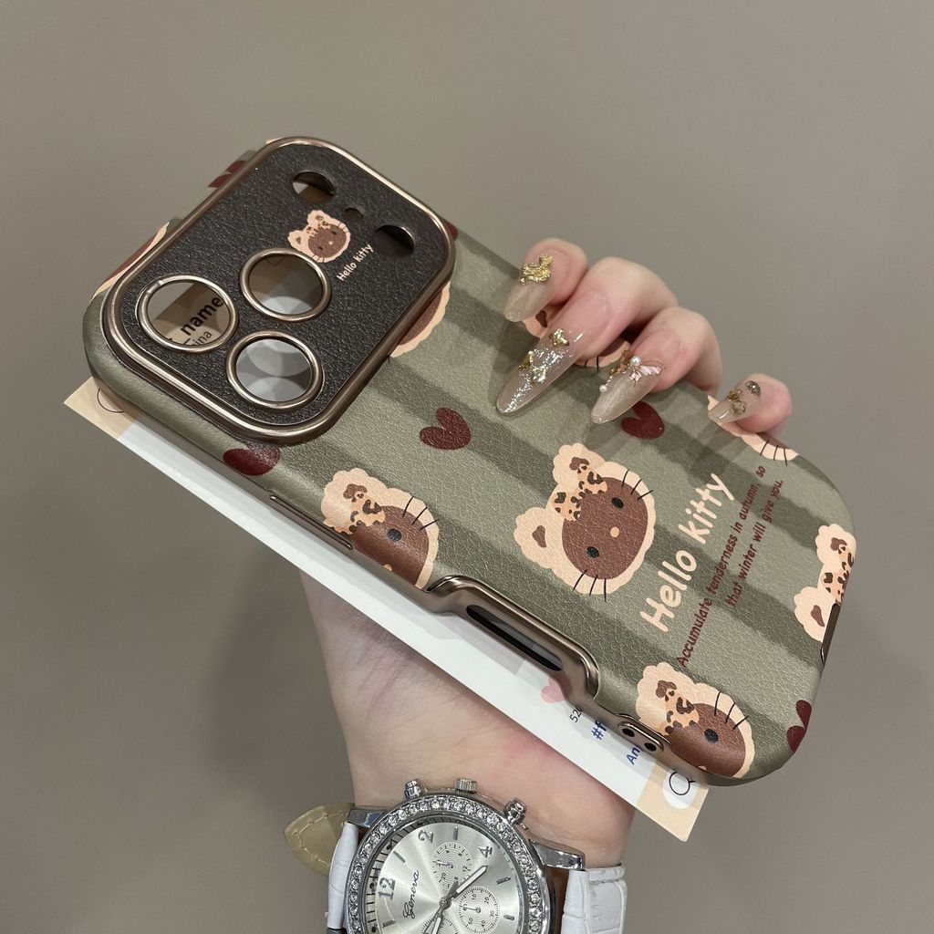 Sọc Xanh KT Cat Thích Hợp Cho Apple 17promax Vỏ Điện Thoại iphone16 Mới Bao Gồm Cao Cấp Ống Kính Thu Đông Vỏ Bảo Vệ