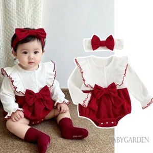 Sơ Sinh Bé Gái Trang Phục Dài Tay Cổ Tròn Nơ Chắp Vá Áo Liền Quần Có Băng Đô Quấn Tóc Quần Áo Mùa Thu Cho Giáng Sinh / Năm Mới