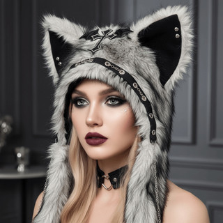 Mũ sang trọng NCE Gothic tai mèo chéo Y2K Dark Series, phong cách edgy kim loại - Perfect cho cosplay và làm quà tặng