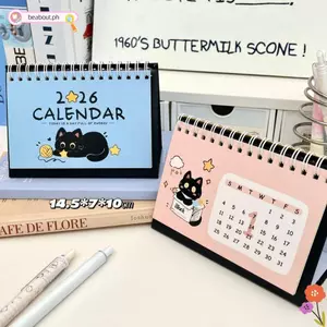 BEABOUT 2026 Lịch Để Bàn, Cuộn Dây Lịch Mini Di Động, Đơn Giản Mèo Dễ Thương Để Bàn Trang Trí Lịch Trình Lập Kế Hoạch Học Sinh