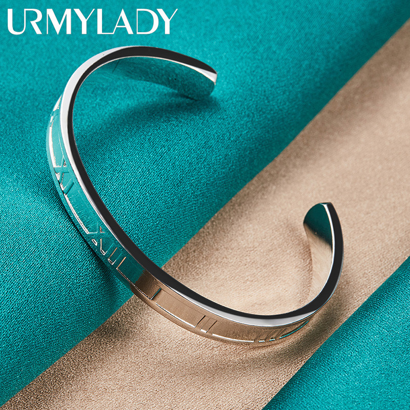 Vòng tay bạc 925 URMYLADY, thiết kế tròn phong cách La Mã, trang sức thời trang cho nữ
