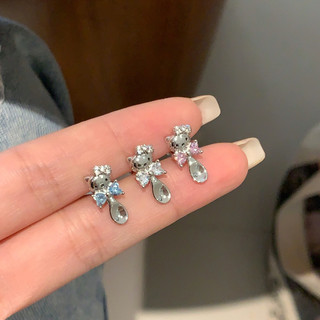 Bông tai thép titan mạ vàng micro-dát zircon, thiết kế nơ hình mèo con ma thuật - Mã 2025.12