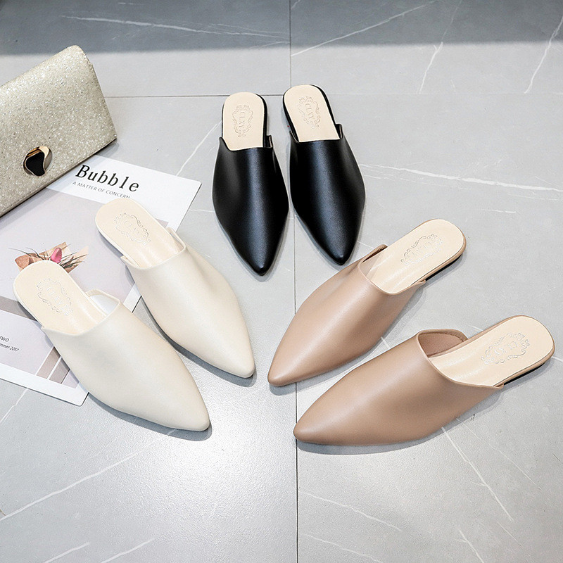 Baotou Nửa Dép Mùa Hè Dày Gót Thấp Gót Nữ Dép Muller Lười Sandal Nữ Mặc Ngoài LQV1