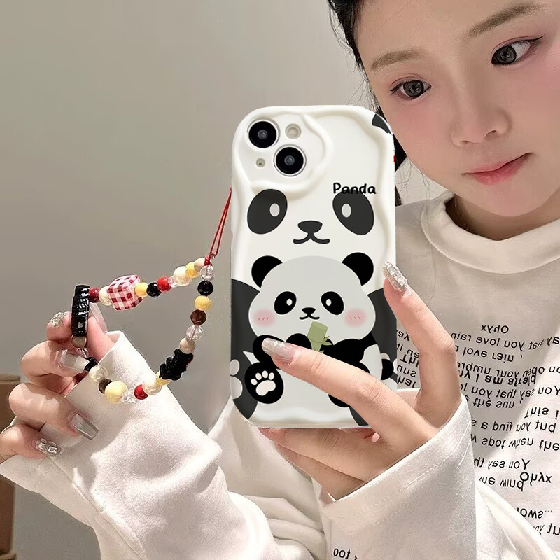 Ốp điện thoại hình gấu trúc dễ thương 3D cho Google PIXEL 7 8 9 10 Pro XL 7A 8A 5G Vỏ silicon mềm Dây đeo cổ tay hoạt hình TPU cạnh gợn sóng Vỏ chống sốc thời trang