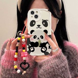 Ốp Lưng Cho Realme C71 C53 C51 C55 C61 C63 C67 C75 NOTE 60 5 5i 6i 12 15 C20 C11 2021 NOTE 50 Dây Xích Cổ Tay Hoạt Hình 3D Gấu Trúc Tai Vỏ Mềm Dễ Thương