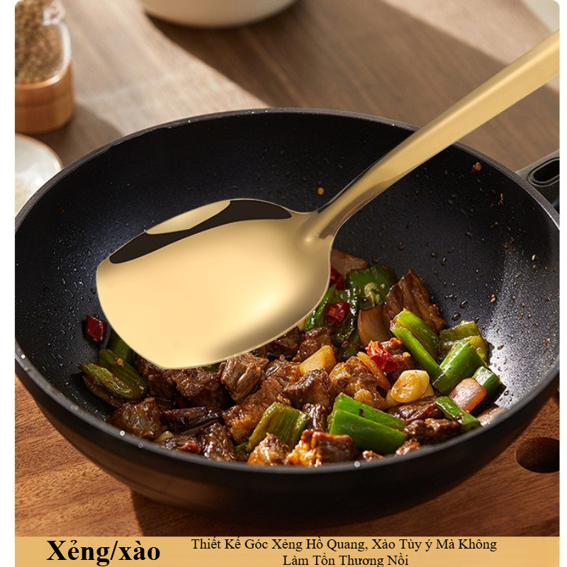 Bộ Dụng Cụ Nhà Bếp 6 Món: Vá Múc Canh, Xẻng Lật, Muôi Thủng Inox Không Gỉ – Tiện Dụng Xào, Chiên, Trộn