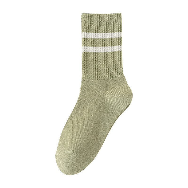 Tất ống giữa cotton nguyên chất, thấm mồ hôi và chống mùi, thiết kế sọc màu trơn tối giản