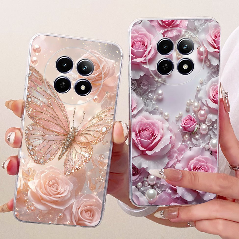 Trong Suốt Cho Realme 12 12X 5G RMX3998 Dành Cho Realme 12X 5G Ốp Lưng Mèo Dễ Thương Thời Trang Bướm Vỏ Sơn Ngộ nghĩnh