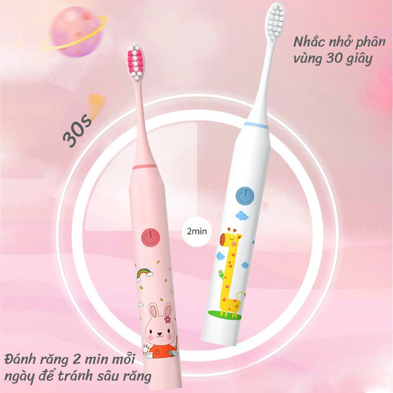 Bàn Chải Điện Cho Bé 5 Chế Độ Đa Năng - Tặng Kèm 6 Đầu Chải,Lông bàn chải mềm, Phù Hợp Cả Gia Đình Và Trẻ Em
