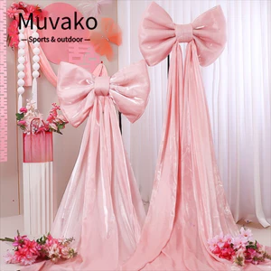 MUVAKO Nơ Trang Trí Tường, Dải Trôi 3 mét Nơ 50x38cm Phông Nền Treo Tường Nơ Khổng Lồ, Chủ Đề Ruy Băng Màu Hồng Iridescent Thiết Kế Sáng Tạo Phông Nền Sân Khấu Nhung Lớn Nền Tiệc