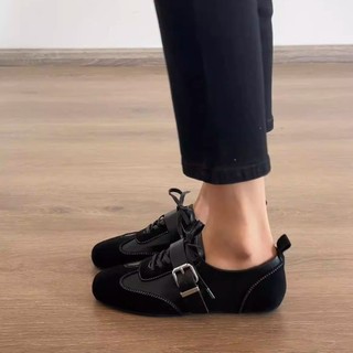 [Sẵn Sàng] Phong Cách Hợp Thời Trang Mũi Vuông Nam Nữ Giày Da Nhỏ Phong Cách Anh Đi Lại Niche Giày Tập Luyện Đức Giày Phong Cách Mới
