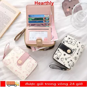 Ví ngắn HEARLY, Hộp đựng thẻ ID nhẹ bằng da PU, Ví đựng tiền xu dung tích lớn hình mèo dễ thương