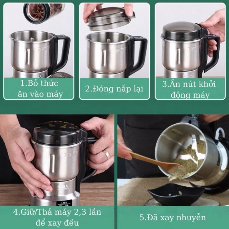 Máy xay hạt khô, xay bột,gia vị cà phê đa năng,công suất 300w,6 lưỡi dao cực bén, chất liệu cối inox