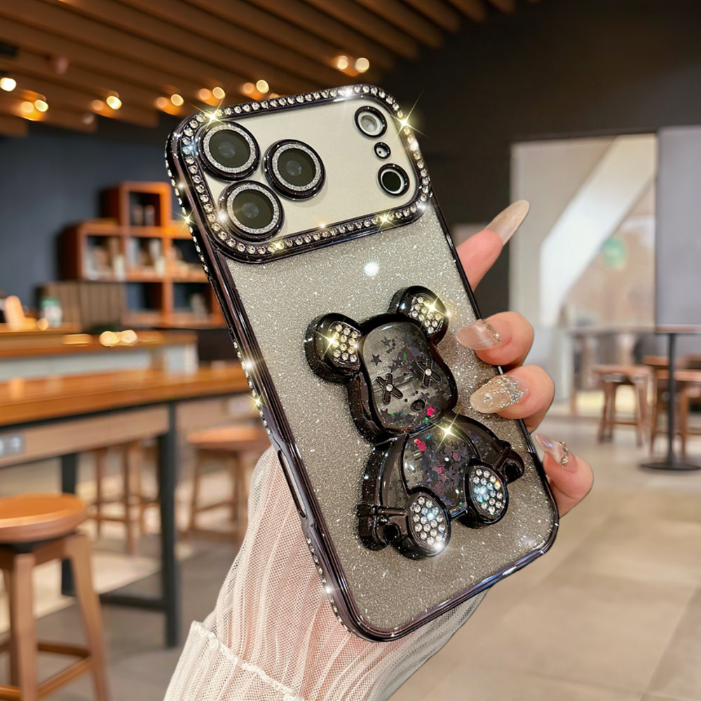 Ốp điện thoại hình gấu cát chảy lấp lánh cho iPhone 17 Pro Max 16 11 12 13 14 15 pro max Ống kính bảo vệ Camera Vỏ chống sốc TPU mềm
