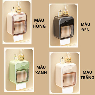 Hộp đựng giấy vệ sinh nhà tắm dán tường nhựa ABS cao cấp có nắp chống nước và ngăn để đồ tiện lợi
