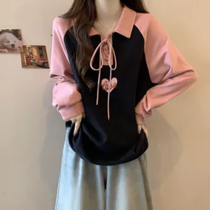 Áo hoodie Polo nữ dáng rộng dài tay phiên bản Hàn Quốc, phù hợp mùa thu đông