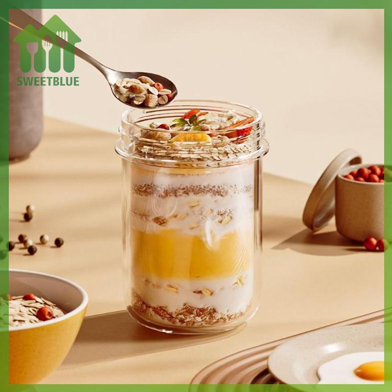 SWEET 430ML Cốc Ăn Sáng Mới Bột Yến Mạch Ngũ Cốc Hạt Sữa Chua Salad Cốc Thủy Tinh Chống Rò Rỉ Yến Mạch Hộp Đựng Có Nắp Thìa Hộp Bảo Quản Thực Phẩm n
