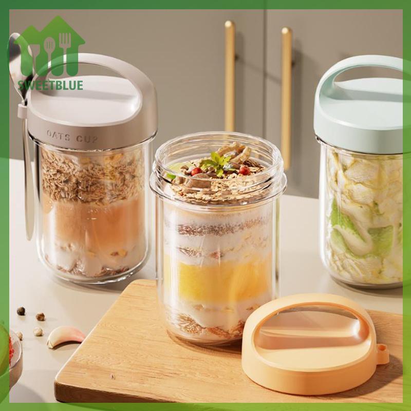 SWEET 430ML Cốc Ăn Sáng Mới Bột Yến Mạch Ngũ Cốc Hạt Sữa Chua Salad Cốc Thủy Tinh Chống Rò Rỉ Yến Mạch Hộp Đựng Có Nắp Thìa Hộp Bảo Quản Thực Phẩm n