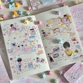 THEHOMECO Sticker Book, Nhãn dán nhật ký màu hồng phong cách Nhật Bản, Phim hoạt hình 24 trang Quà tặng Sổ lưu niệm Nhãn dán Đồ dùng văn phòng phẩm