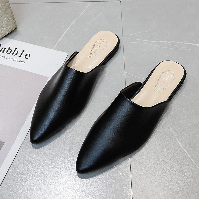 Baotou Nửa Dép Mùa Hè Dày Gót Thấp Gót Nữ Dép Muller Lười Sandal Nữ Mặc Ngoài LQV1