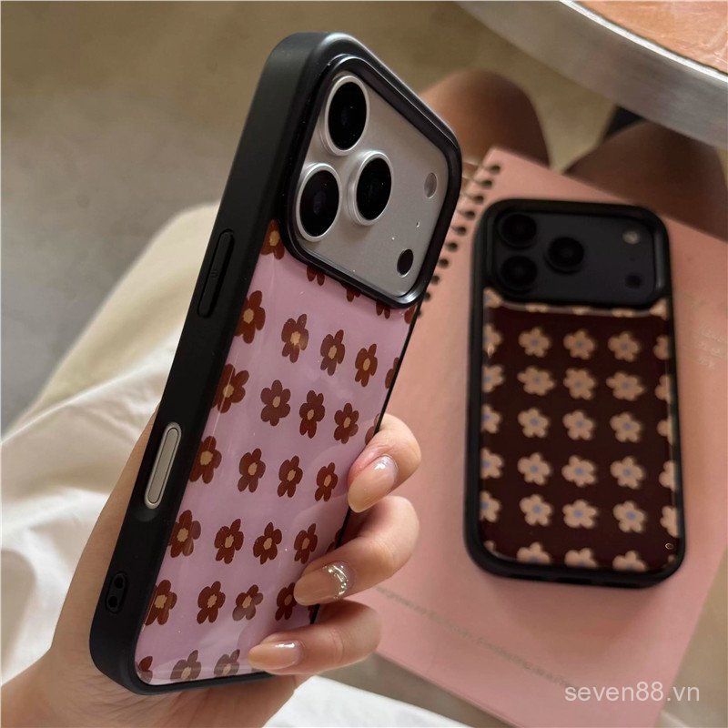 Ốp Điện Thoại Thích Hợp Cho iPhone 11 12 13 14 15 16 17 Pro max Plus Air ins Style Retro Full Màn Hình Hoa Nhỏ Cạnh Đen Chống Sốc Vỏ Bảo Vệ Chống Sốc Bao Gồm Tất Cả F1FC