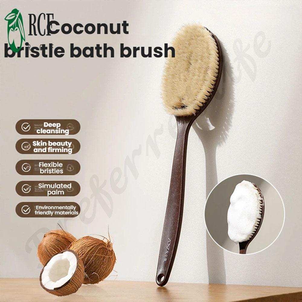 Bàn chải tắm lông lợn tơ dừa 2 trong 1 - Massage tắm tẩy tế bào chết khô ướt có tay cầm dài