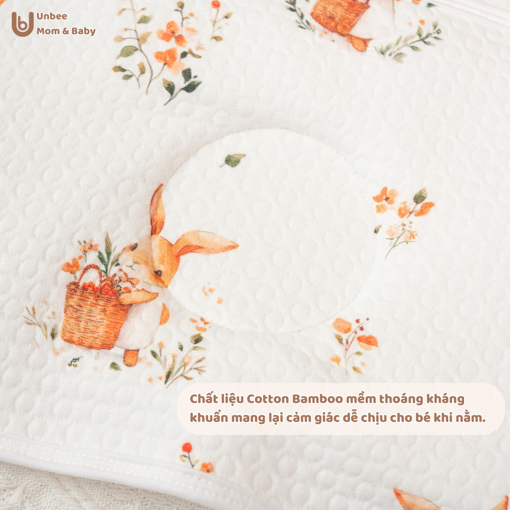 Gối nằm cho bé sơ sinh Unbee chất liệu Cotton Bamboo + Airmesh thoáng khí - Gối ngủ cho bé