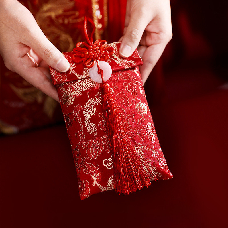 Đám cưới & Tết Nguyên Đán Phong Bì Đỏ Thêu Thổ Cẩm Phước Lành Túi Tiền Phong Cách Trung Hoa