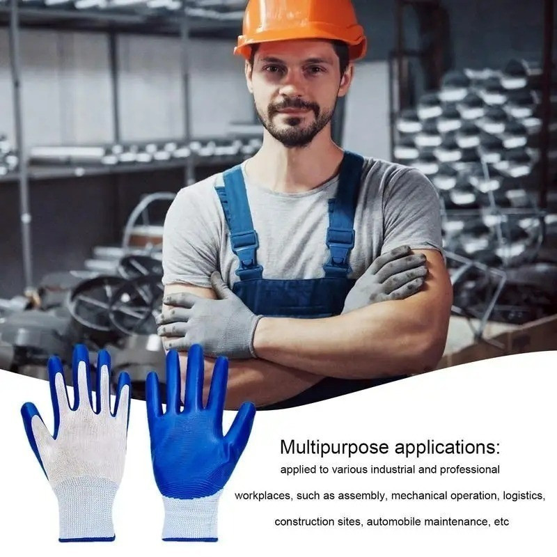 12 / 24 Đôi Găng Tay Làm Việc Chống Trơn Trượt Có Lớp Phủ Nitrile / Găng Tay Bảo Vệ Nam Chống Mài Mòn
