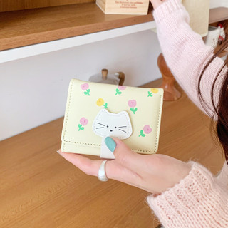Ví nữ da PU dễ thương Mèo hoạt hình Khóa tinh tế Tirfold Hộp đựng thẻ đa năng Ví tiện lợi