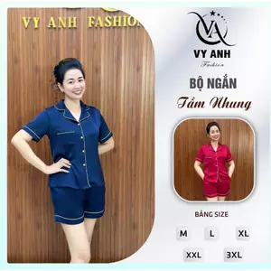 Bộ Tầm Nhung Ngắn Mặc Ngủ, Cổ Bâu. Thoải mái, Trẻ Trung, Vải Cao cấp. DB7926 Đồ Bộ Mặc Nhà