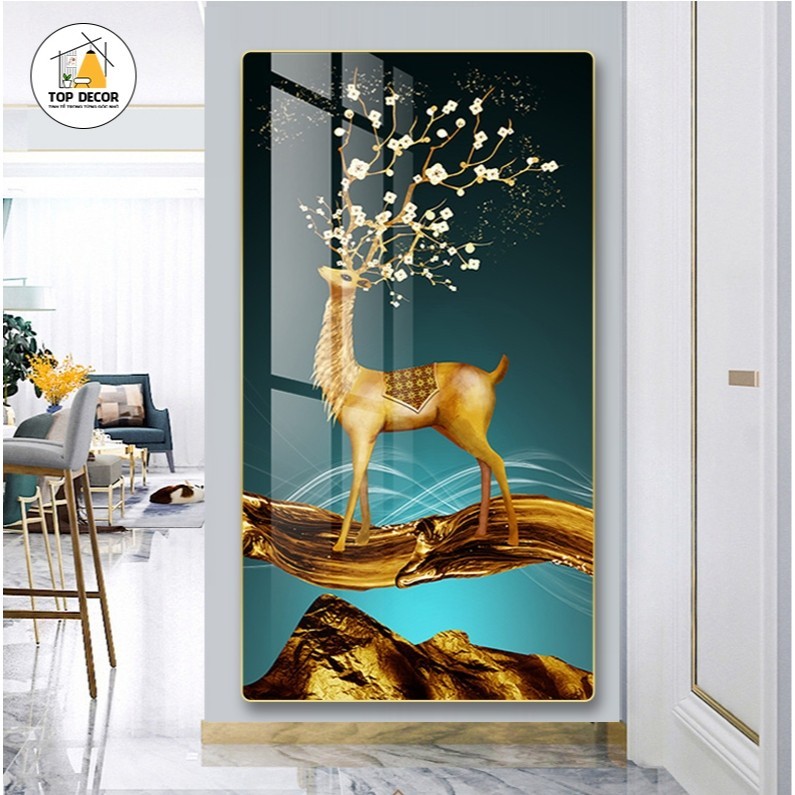 Tranh Treo Decor "Hươu Tài Lộc" Tranh Decor - Tranh Treo Phòng khách, Tranh Treo phòng ngủ, Tranh tráng gương cao cấp