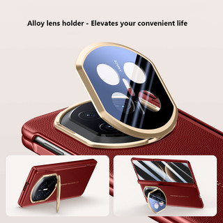 Ốp Da Sang Trọng Cho Huawei Mate X7 MATEX7 MateX7 5G Giá Đỡ Ống Kính Kim Loại Gấp Từ Tính Bản Lề Lò Xo Vỏ Bảo Vệ