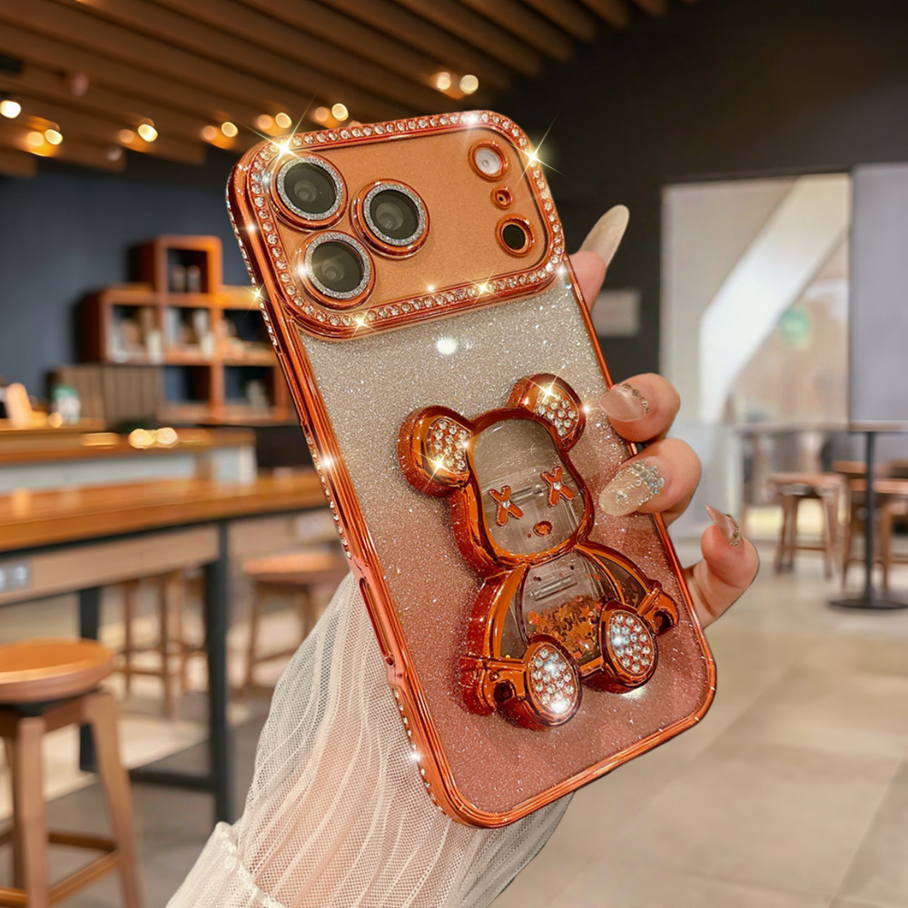 Ốp điện thoại hình gấu cát chảy lấp lánh cho iPhone 17 Pro Max 16 11 12 13 14 15 pro max Ống kính bảo vệ Camera Vỏ chống sốc TPU mềm