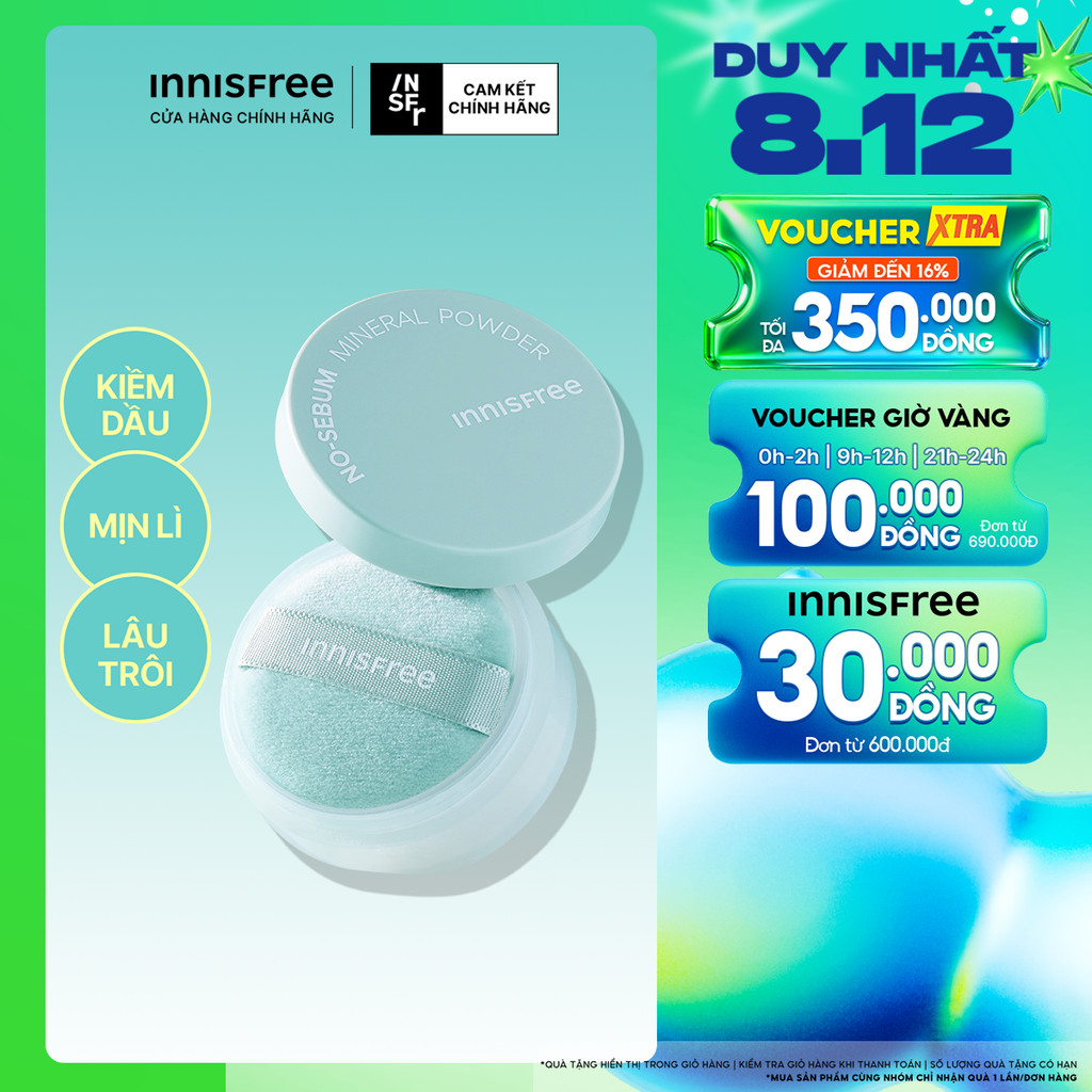 Phấn phủ bột kiềm dầu, mịn lì lâu trôi INNISFREE No Sebum Mineral Powder 5g