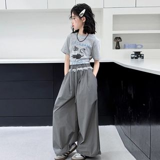 Set đồ hè cho bé gái – áo thun ngắn tay + quần ống rộng thời trang, chất mát, dáng xinh