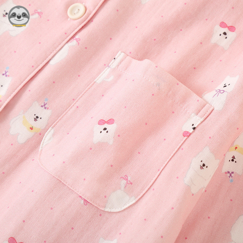 Bộ đồ ngủ dài tay cotton nguyên chất dành cho nữ - Thoáng mát cho mọi mùa, phong cách loungewear ngọt ngào