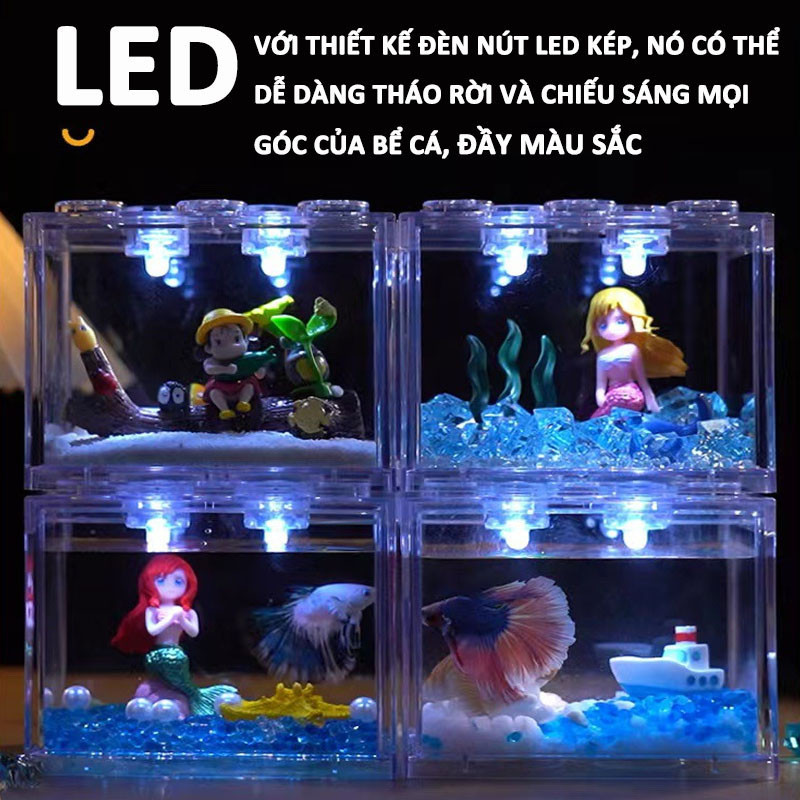 Bể Cá Mini Để Bàn Lắp Ghép Từ Khối Nhựa - Chất Liệu AS Trong Suốt, Thiết Kế Chống Rơi & Bền Bỉ, Phù Hợp Nuôi Cá Betta
