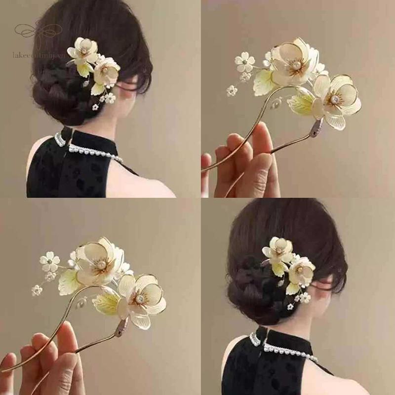 Kẹp tóc hợp kim thiết kế mộc lan, phụ kiện tóc vintage thanh lịch, tăng cường trang trí mũ, lược