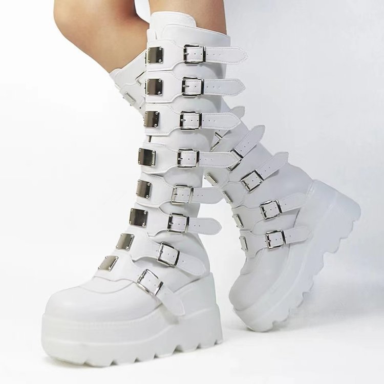 Giày Bốt Nữ Unisex Gothic Đế Dày Dây Kim Loại, Size Lớn, Phong Cách Châu Âu Mỹ