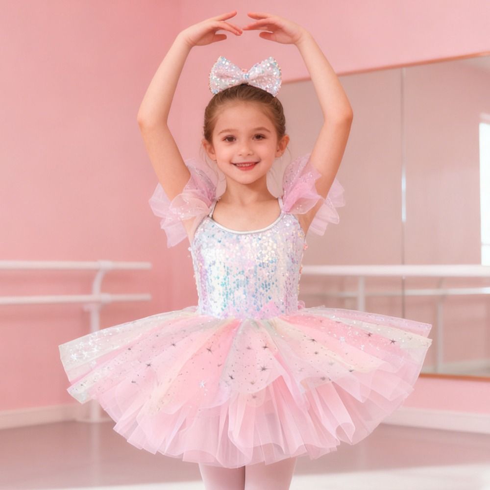 Đầm múa ba lê trẻ em FEDAOG, Đầm dự tiệc Sequin Ballet Tutu, Quần áo biểu diễn hiện đại phồng thời trang trẻ em
