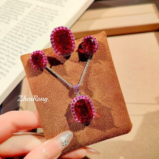 Trang sức kim cương đỏ corundum phong cách mới từ châu Âu và Mỹ, đầy màu sắc, phù hợp với nữ
