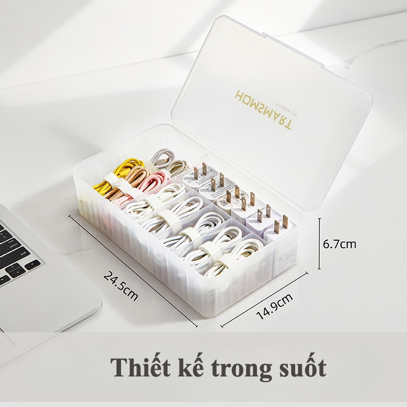 Hộp Đựng Đồ Đa Năng Có Nắp – Chia Ô – Chống Bụi – Nhựa PP| Dành Cho Trang Điểm, Dây Sạc, Mỹ Phẩm, Đồ Nhỏ Bàn Làm Việc