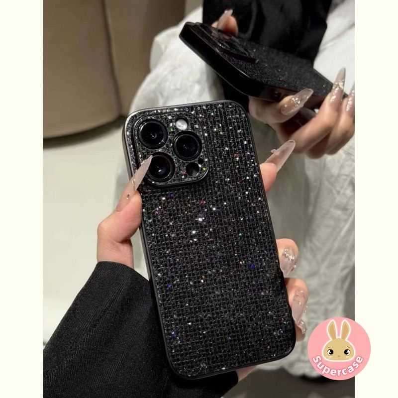 Ốp điện thoại lấp lánh màu đen mát mẻ cho Redmi 13C 12 Note 15 14 13 12 12R 11 11T 11S 10 9 Pro Plus SE 4G 5G Vỏ bảo vệ Camera sáng thời trang sang trọng Vỏ mềm chống rơi