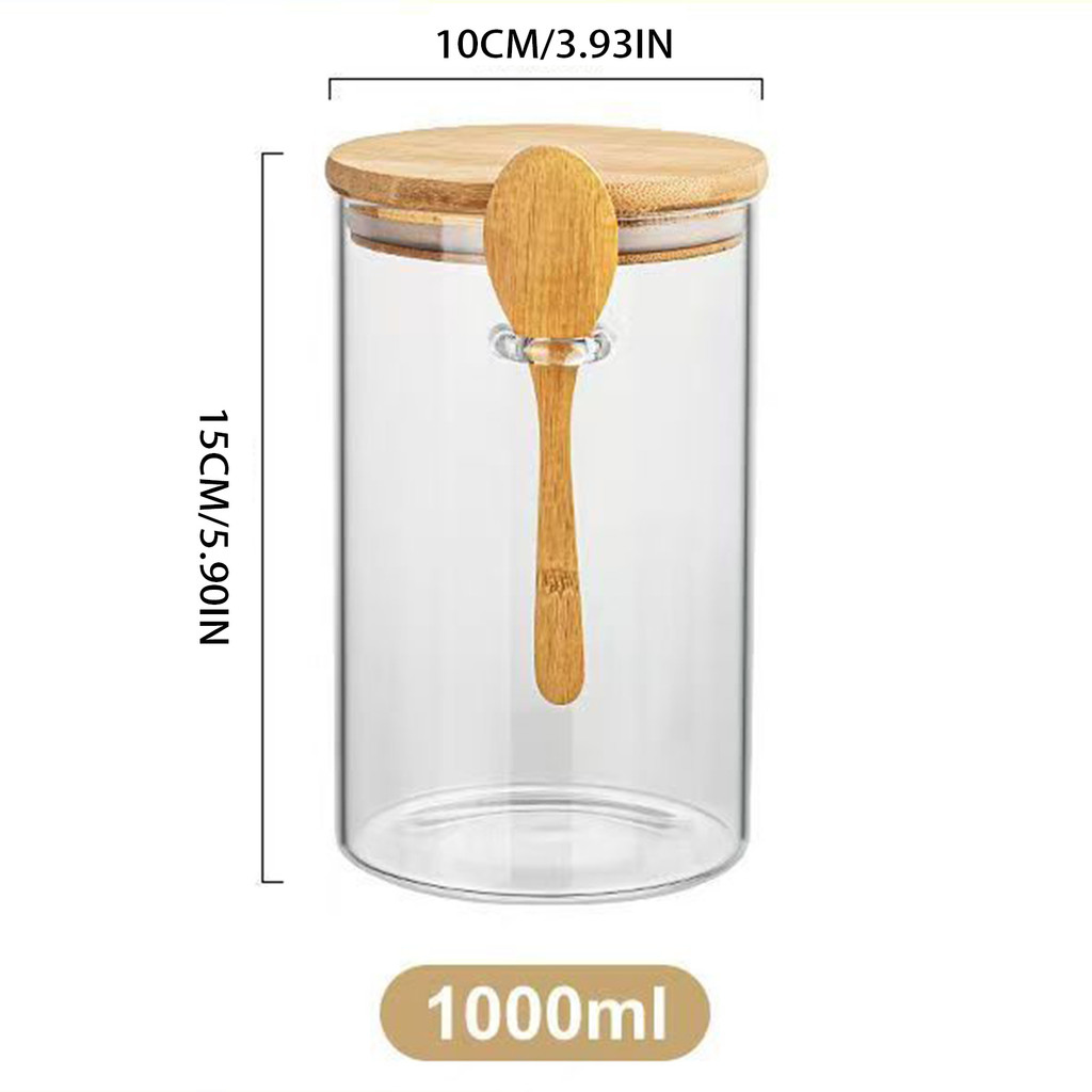 Bình trữ thủy tinh Borosilicate cao có thìa Hộp đựng thực phẩm kín khí cho trà Cà phê Kẹo Gia vị Nhà bếp Tổ chức thức ăn