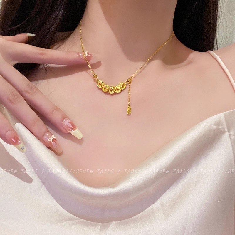2026 Bán Mới Phong Cách Trung Quốc Năm Hoàng Đế Đồng Tiền Thép Titan Mạ Vàng Vòng Cổ Niche Thiết Kế Đơn Giản Thời Trang Xương Đòn Dây Xích
