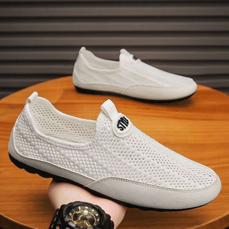 Giày Nam Mùa Hè Rỗng Lưới Thoáng Khí Mỏng Phong Cách Lái Xe Dạo Phố Giày Lưới Nam Slip-On Thể Thao Thường Ngày Đậu Hà Lan Giày Hợp Thời Trang JU8P