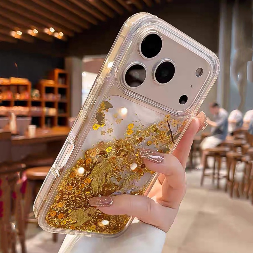 Goldenfoil Money Tree Goldfish Drift Sand Acrylic Ốp Điện Thoại Cho iPhone 17 Pro Max 16 15 14 13 12 Vỏ Bảo Vệ Chống Sốc