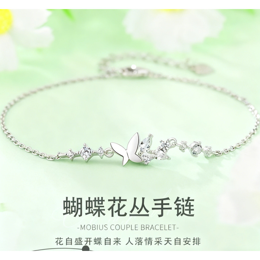 Vòng tay hợp thời trang phong cách rừng bướm bạc nguyên chất 999