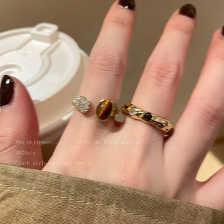 Nhẫn hổ mắt đá zircon điều chỉnh được, màu ánh sáng sang trọng, phù hợp thu đông cho phụ nữ, phong cách retro thời trang